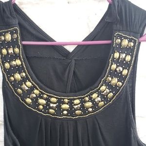 💚Cynthia Rowley Black Embellished Tank Top